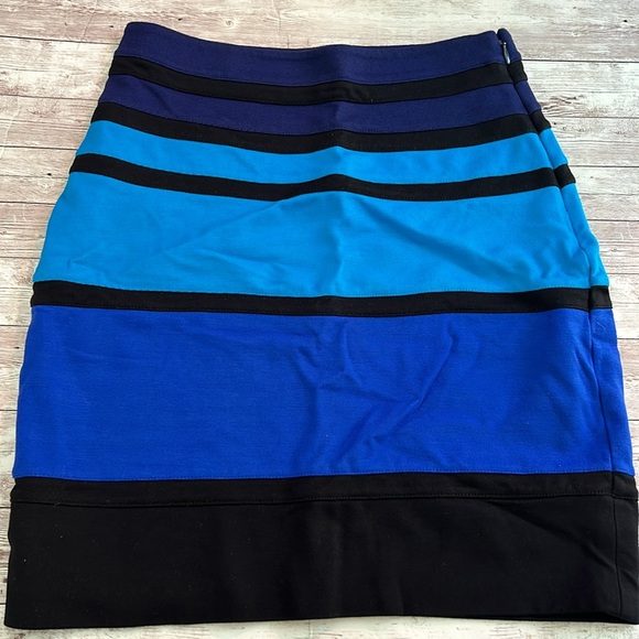 Express Multicolor Blue Striped High Waisted Knit Mini Pencil Skirt - Picture 3 of 8
